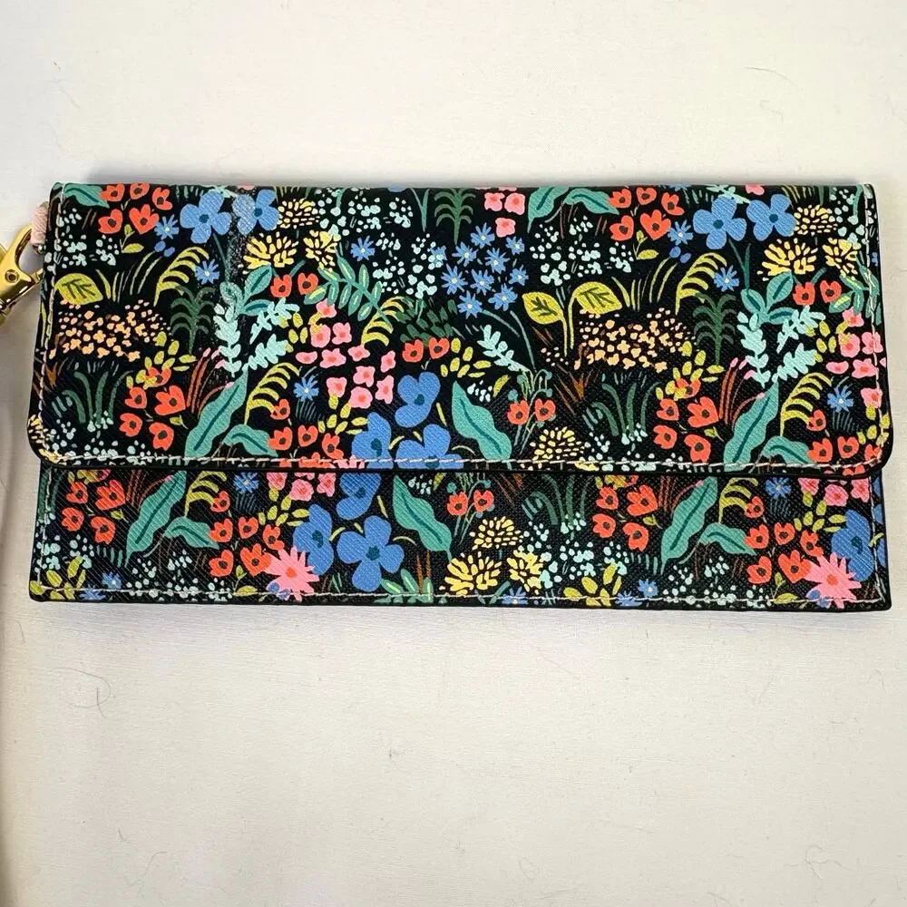 Rifle Paper Company for Anthropologie Wristlet Wallet Navy Blue Floral